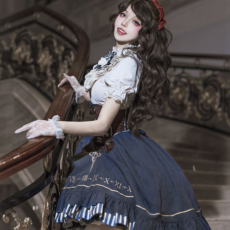 3日出荷 ロリータ 日常金 低身長 シャツ+ウエストカバー+ハーフスカートの3点セット cos スカート 春服 レディース