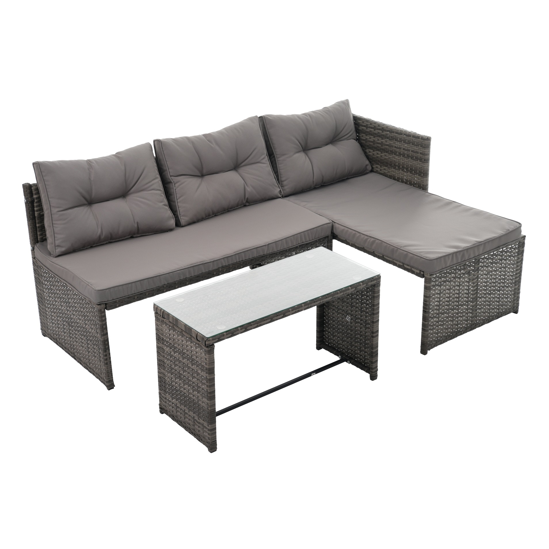 【国内発送】122 ラタン調ガーデンファニチャーセット ガーデンテーブルセット ガーデンチェアー 家具 樹脂 ホテル カフェ ベランダ テラス　屋外家具 高級 ソファ 【本体グレー+クッショングレー】