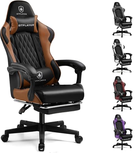 GTRacing ゲーミングチェア オフィスチェア デスク pcチェア 椅子 テレワーク 145リクライニング オットマン付き ゲームチェア ハイバック ランバーサポート ポケットコイルが内蔵 PU