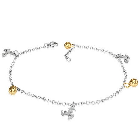 シャイニーゴールドアンクレット トライバル 揺れる チャーム 金色 足首 女性 アクセサリー 夏