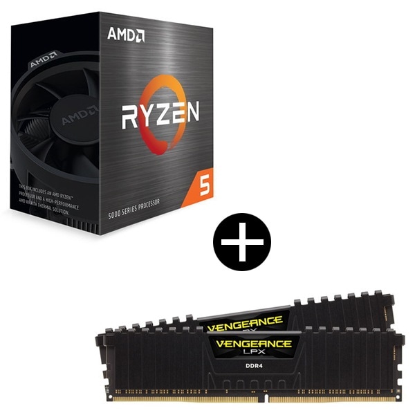 国内正規品 Ryzen 5 5500 Wraith Spire Cooler CPU + Corsair CMK32GX4M2E3200C16 Black デスクトップ用メモリ 32GB セット