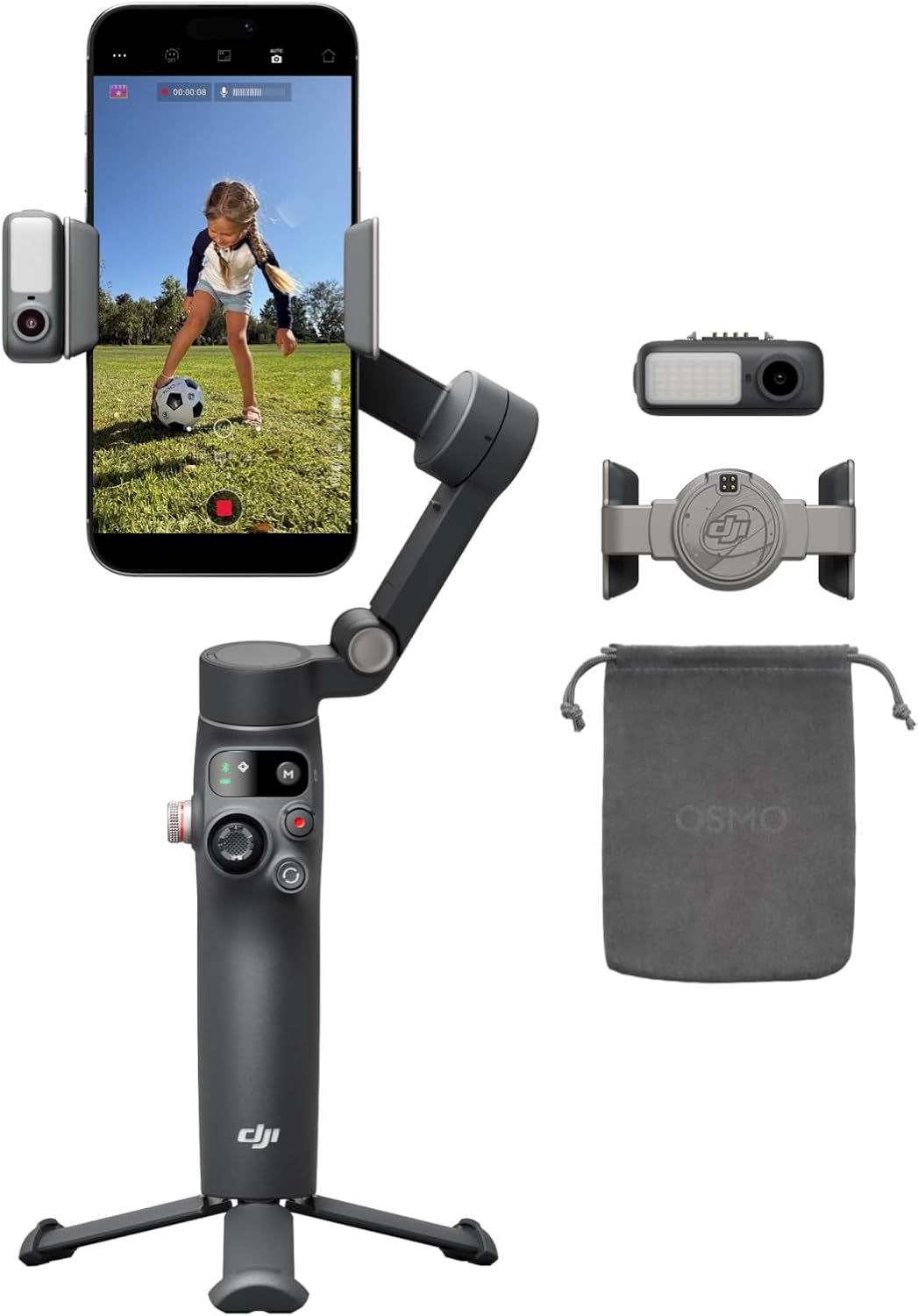DJI Osmo Mobile 8 アドバンストトラッキングコンボ スマートフォン用ジンバルスタビライザーAIネイティブトラッキング＆音声収録・照明搭載360パン軸回転延長ロッド＆三脚内蔵10時間バッ