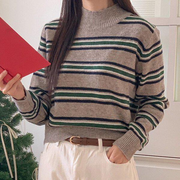 （KN）ラインハーフポーラニットティー 冬 女性 ハーフポーラニット