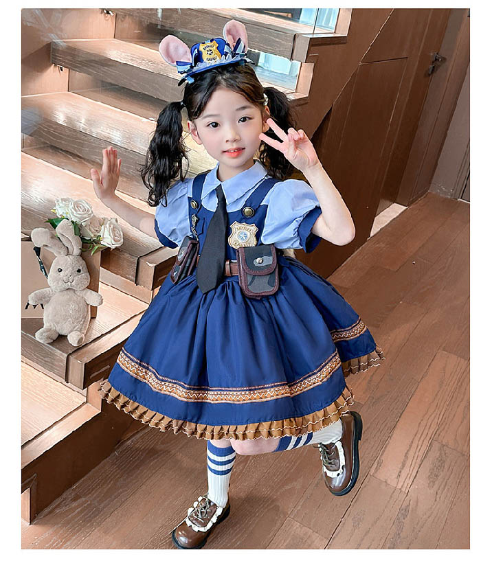 コスプレ 女の子 衣装 警官 子供 コスプレ 仮装 キッズ ワンピース ウサギ警官 コスチューム 子供 ウサギ耳 洋服 かわいい 可愛い ハロウィン コスプレ衣装 カラフルドレス 変装 魔法使い キッ