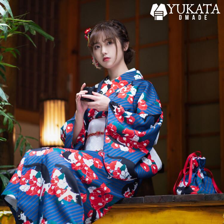 激安商品 浴衣 レディース 着物 赤 ブルー 花柄 2点セット レディース ゆかた 蝶結び帯 腰ひも 花火大会 夏祭り レトロ スタイル 大人 セット 女性 20代 30代 40代 yukata 可愛