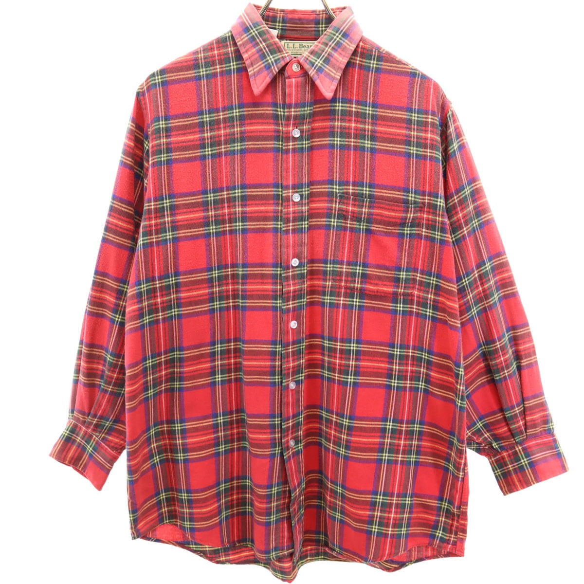 80s ヴィンテージ USA製 チェック柄 長袖 ネルシャツ コットンシャツ M レッド メンズ 古着