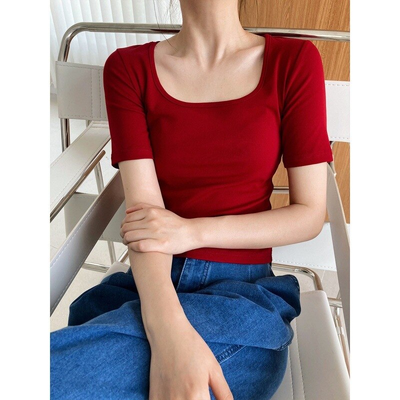 カットソー レディース ５分袖 スクエアネック タイト カジュアル きれいめ 上品 こなれ感 無地 ロングシーズン ママ オフィス 学生 アウトドア 旅行 公園 お揃い ワインレッド カーキ 普段使い 6,872円