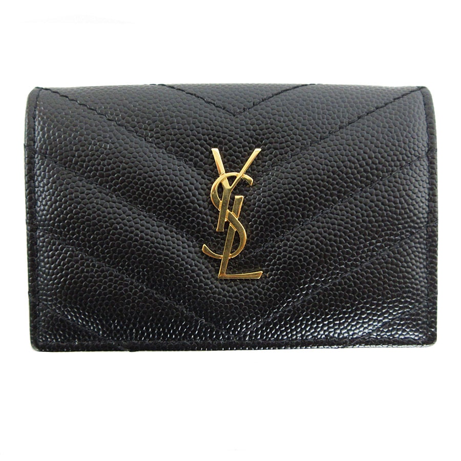 サンローラン SAINT LAURENT 三つ折り財布 コンパクトウォレット レザー ブラック ゴールド レディース s0634g