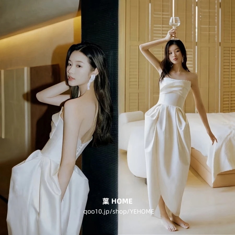 ウェディング レスト ワンピース パーティードレス 白 つぼみのドレス ハネムーンフォト ガーデンフォト セルフフォト ブライダル 撮影 海外挙式