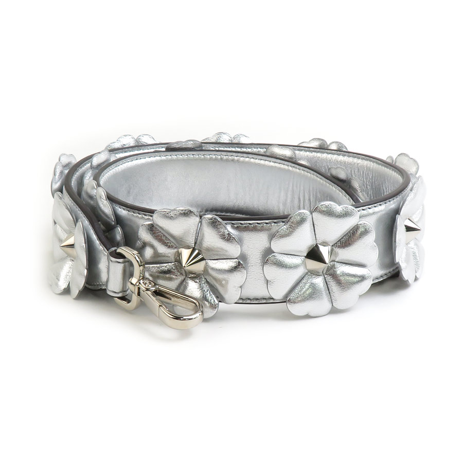 フェンディ FENDI ショルダーストラップ レザー シルバー レディース h31482a