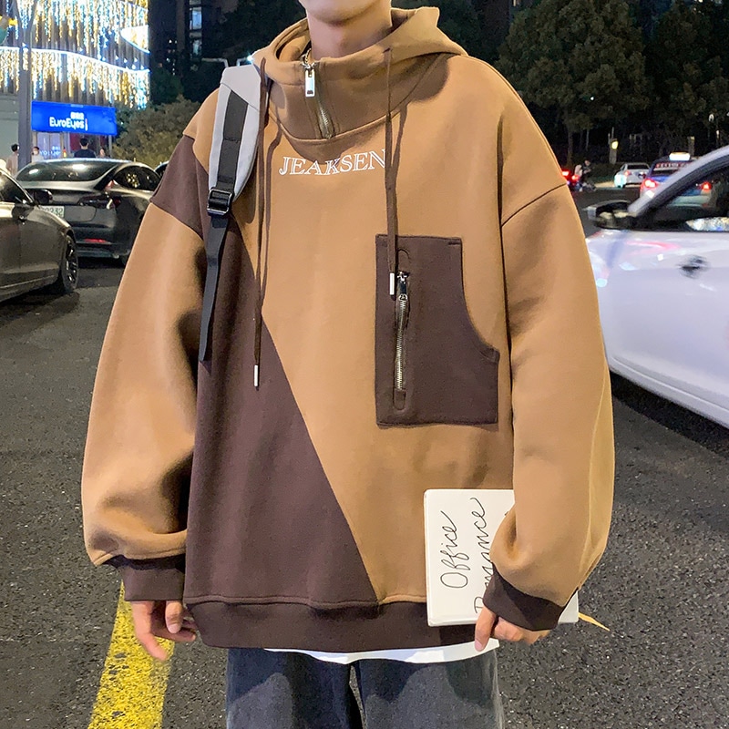 アメリカンレトロハーフジップスウェットメンズフードヒップスター春秋モデルデザインセンスニッチ大きいサイズジャケット