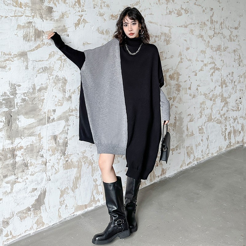 【Noir Mode】高級感溢れる 上品 ハイネック ニット ニットワンピース レディース 秋 冬 ドレス