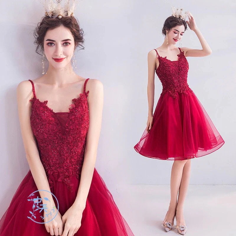 パーティードレス 花嫁ドレス ウェディングドレス 膝丈ドレス ワンピースレディース キャミソール Aライン ノースリーブ エレガント 結婚式 入園式 発表会 大人