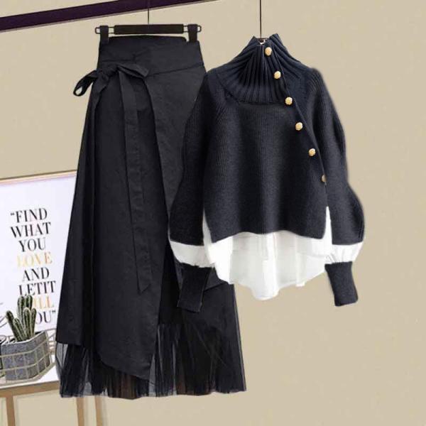 【再入荷予定】トレンドアイテム フェミニン 切り替え パーカー+ Aライン ロング スカート セットアップ 2点セット レディース 秋冬