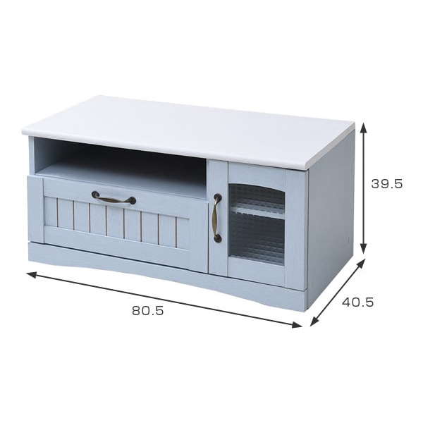 JKプラン FFC-0001-BL ブルー&ホワイト フレンチカントリー家具 [テレビラック (幅80cm/フレンチスタイル) ] メーカー直送