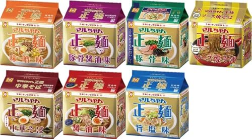 【Amazon.co.jp限定】 マルちゃん正麵 5食パック 全種類セット ( 醤油 味噌 旨塩 豚骨 豚骨醤油 和風醤油 焼きそば / 各1袋5食入り×7種 計35個 ) 即席 袋麺 インスタントラ