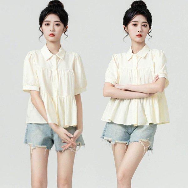 女性のデイリーパフシャーリングカラー半袖ブラウスSDW-BLH-SURK354 4,885円