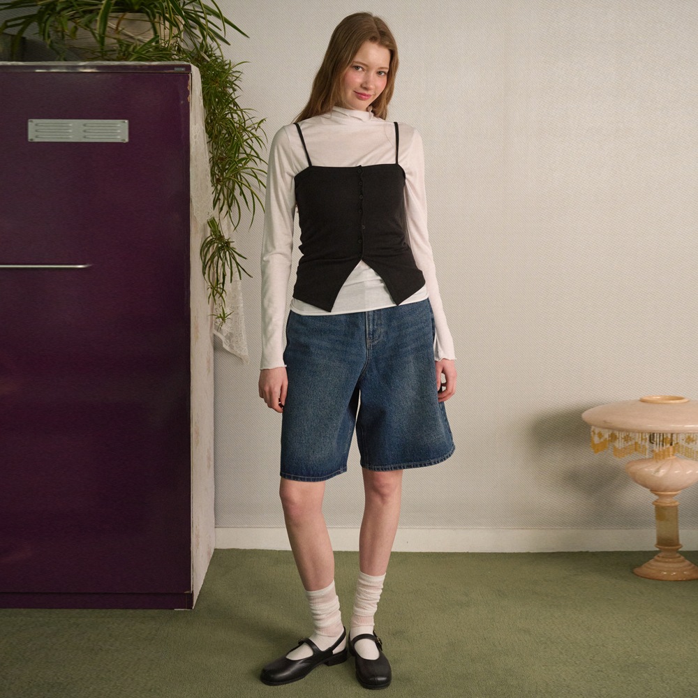 Bermuda Wide Denim Shorts [Dark Blue]