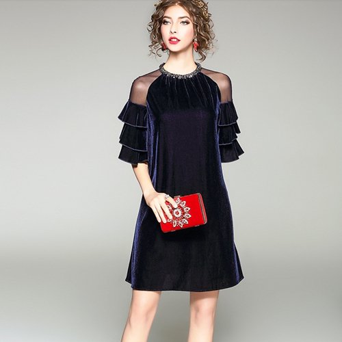 【取寄：納期2週間】パーティードレス 結婚式 二次会 お呼ばれ パーティー ワンピース ミニ ベルベット フリル