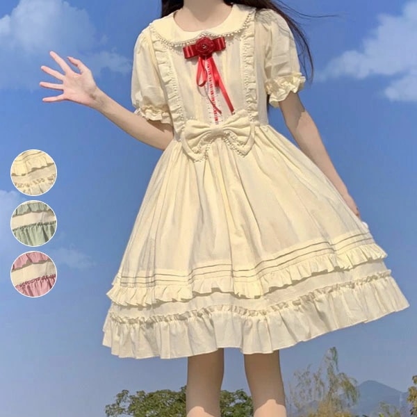 ロリータワンピース レディース ロリータドレス 学生 半袖ワンピース ハロウィン衣装 お姫様 ロリータ風 ふんわり 女の子 日系女子中高生 文化祭 学園祭 大人用 コスチューム 女性用 フリル ゴスロ