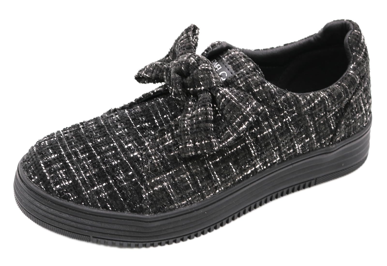 [ジュエルキャスケット] リボン 厚底 スニーカー レディース スリッポン ローヒール 9617420 ブラックチェック 23.5 cm 3E