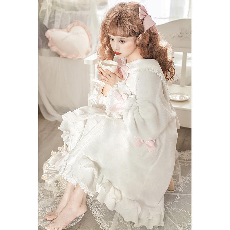 お姫様うさぎ2点セット上下セットもこもこパジャマナイトウェア前開きパジャマパンツコートルームウェアリボン防寒かわいい長袖暖かいアリスプリンセスギフトプレゼント