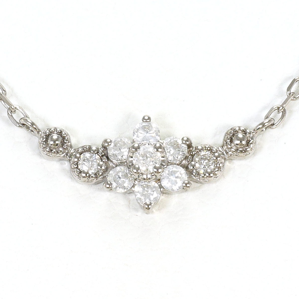 K10 10金 WG ホワイトゴールド ネックレス ダイヤモンド 0.10ct 総重量約0.9g 約41cm ジュエリー 中古