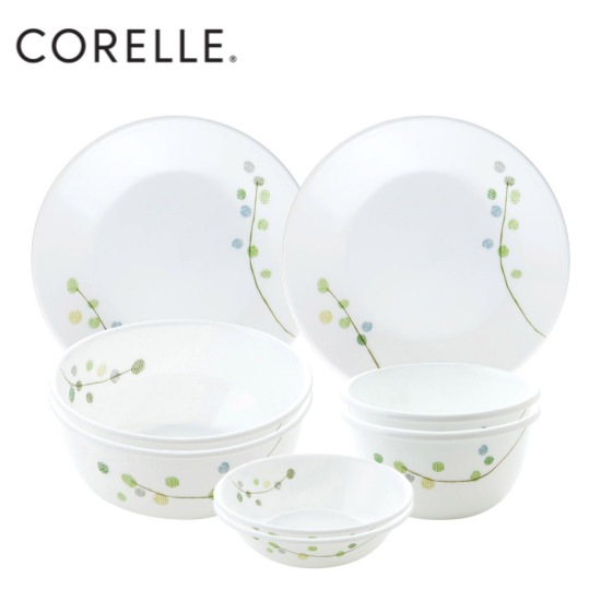 Corelleグリーンディライトサークルプレートボウル食器ディナーウェアセット8P
