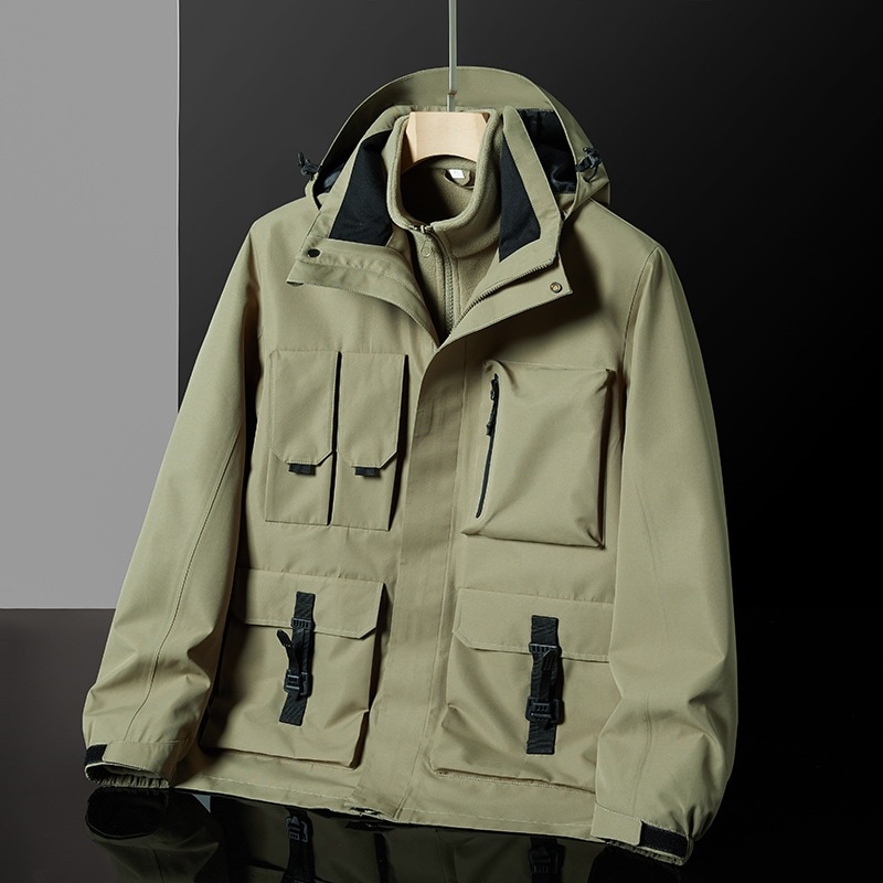 取り外し可能なフリースの裏地厚手防風防水マルチポケットのタクティカルジャケットを備えたメンズ 3 in 1 ワークウェア ジャケット