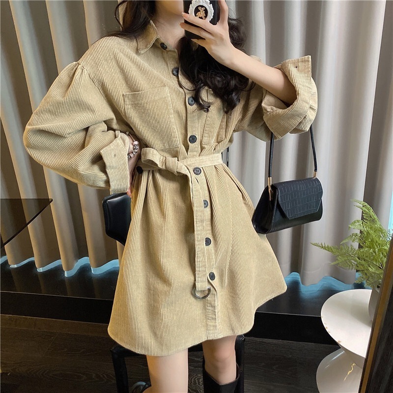 2色 ワンピース 長袖 春 夏 秋 きれいめ カジュアル かわいい aライン シャツワンピース Aライン ショート ショート丈 膝上 ボリューム袖 ボリュームスリーブ パフスリーブ ドロップショルダー