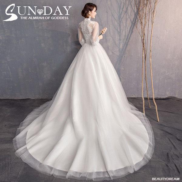 ウェディングドレス ウェディングドレス白 パーティードレス ハイネック レース花嫁ロングドレス 結婚式 トレーンライン 二次会 エレガント お呼ばれ 挙式-253