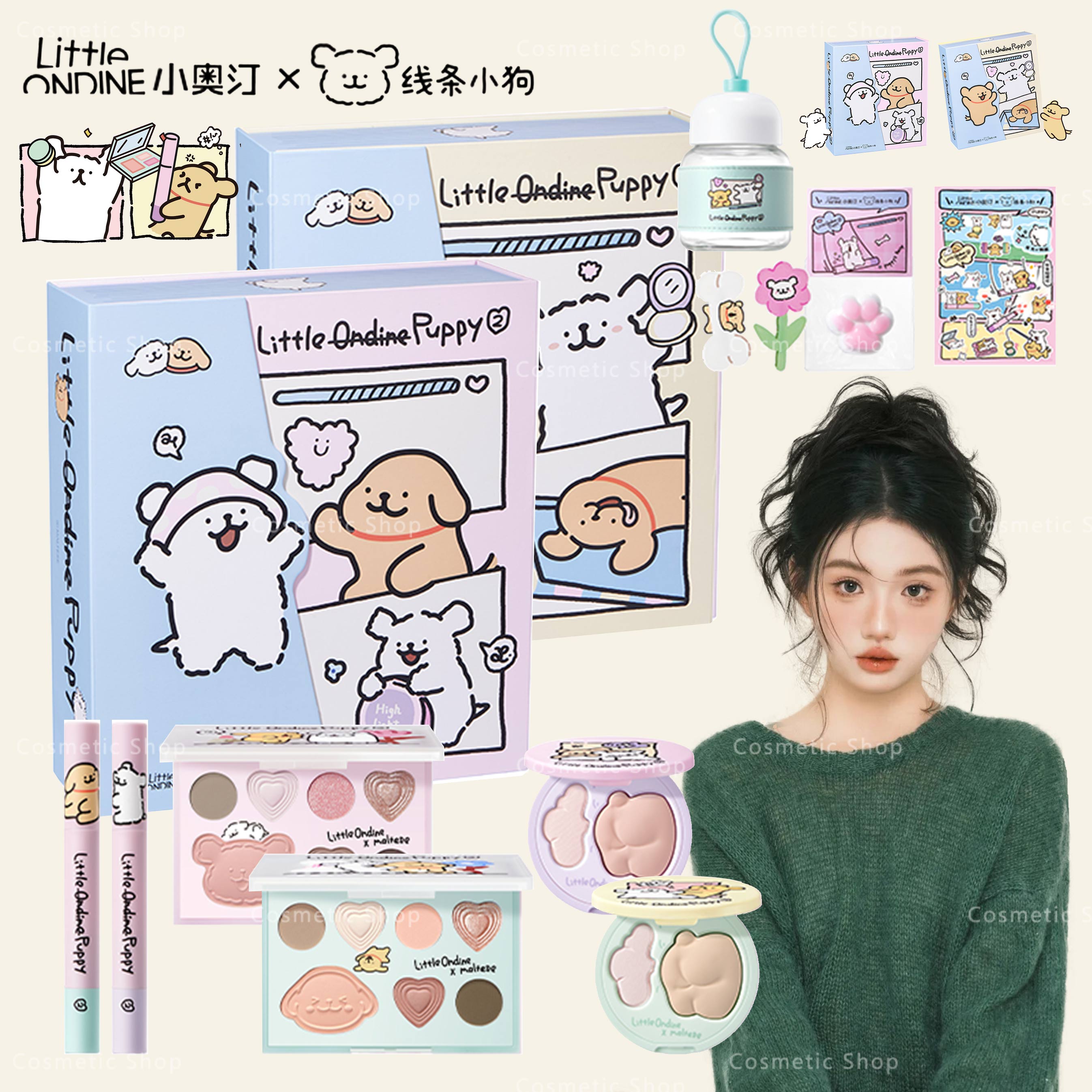 【新作登場 公式正規品】TikTok話題沸騰 コスメセット 小犬のお土産セット プレゼント クリスマスコスメセット ニューイヤーギフト ライン子犬連名 超かわいい 総合盤 7色 ハイライト