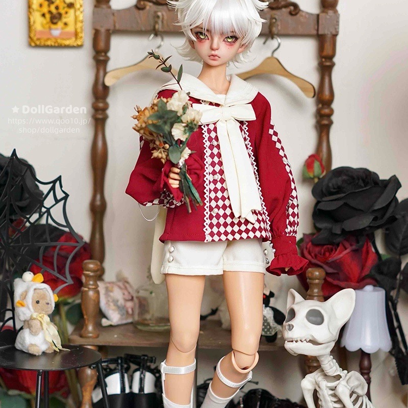 BJDドール服 1/4 セーラー服衣装セット 赤 MSD/mddサイズ球体関節人形用衣装セット