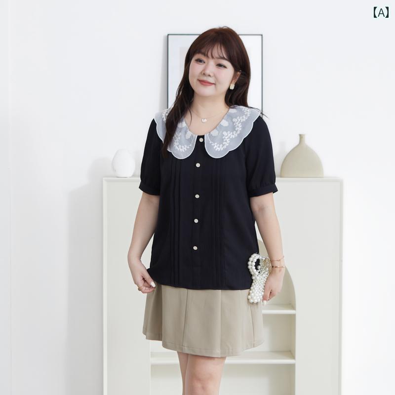 きめサイズ レディース シャツ ブラウス 夏 ぽっちゃり パフスリーブ カジュアル レジャー ショッピング ホームウェア トップス 婦人 5,238円