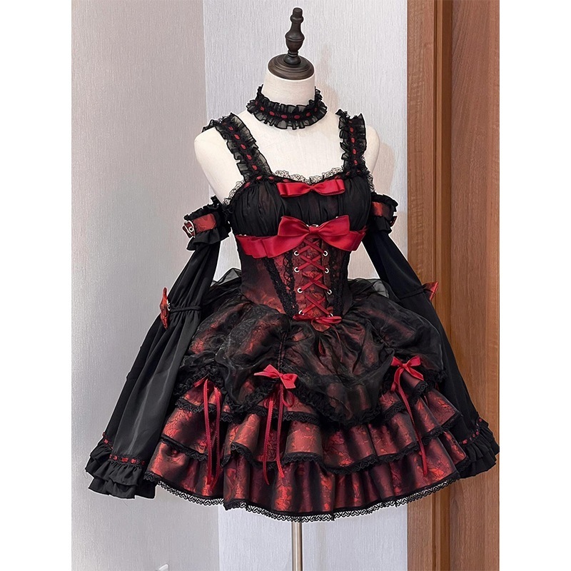 黒と赤のロリータ JSK サスペンダードレス サブカルチャー ホットガール 純粋な欲望 優しいロリータスカート 二次元