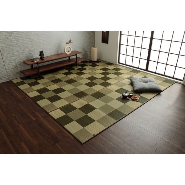 純国産 い草花ござ 『Fブロック』グリーン 江戸間1畳（約87×174cm）（ メーカー直送