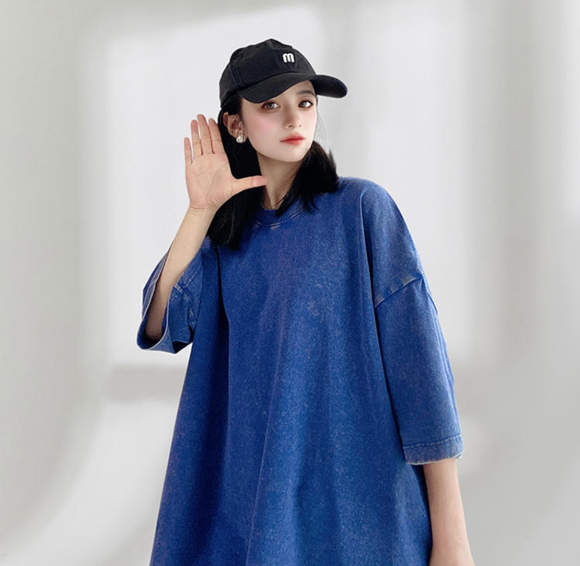 トップス ワンピース シャツ カットソー プルオーバー レディース Tシャツ 7分袖 クルーネック フェミニン ストリート ウォッシュ デニム調 大人可愛い きれいめ シンプル カジュアル こなれ感
