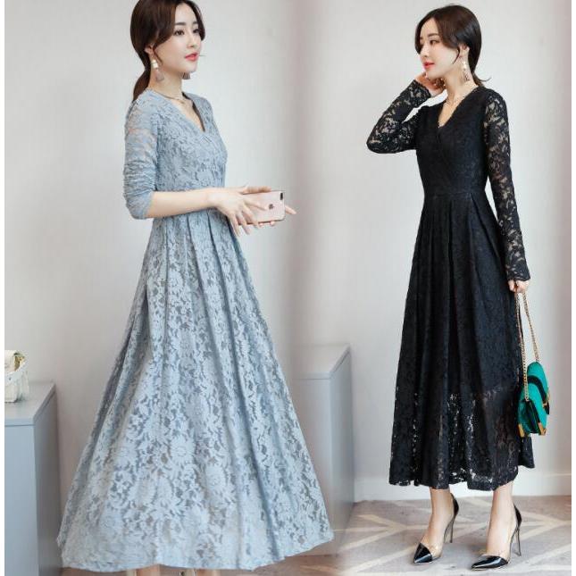 パーティードレス 結婚式 40代 20代 ロング丈 袖あり 長袖 大きいサイズ フォーマルドレス レースワンピース お呼ばれ 二次会 披露宴 謝恩会 上品 着痩せ