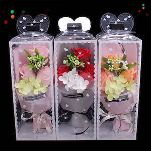 バレンタインのアイデア誕生日プレゼント3つの石鹸の花束結婚祝いの手土産箱バラの花教師の日の手土産
