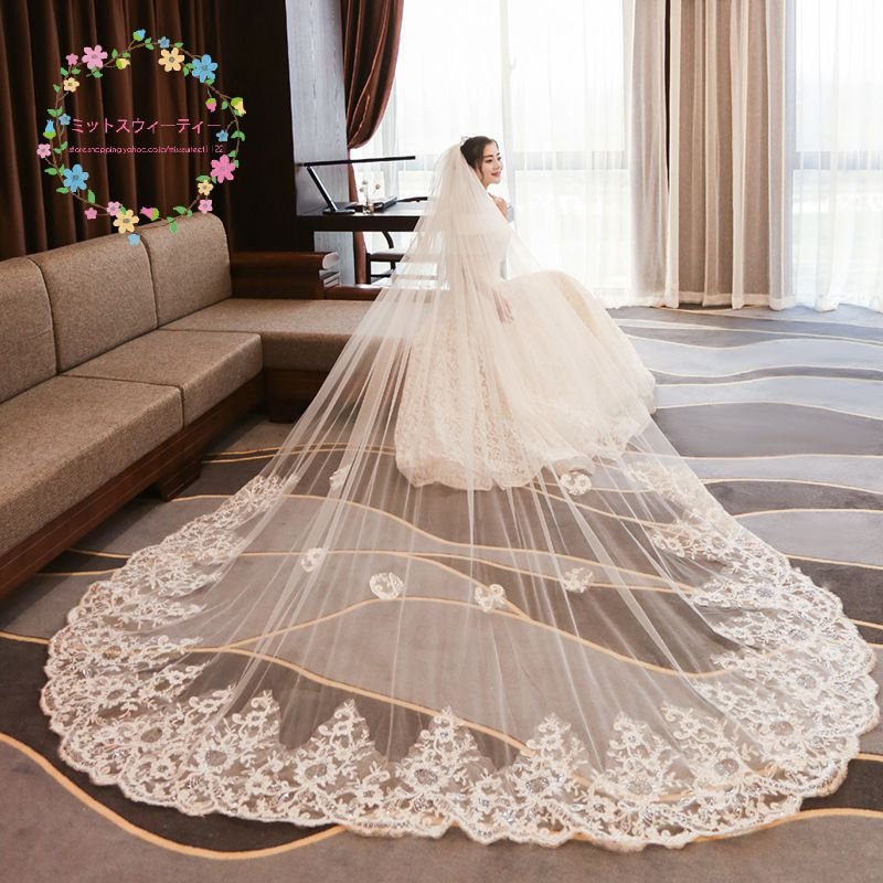 ウェディング ベール ウエディング ブライダル 花嫁 結婚式 チャペルベール 超ロング 小物 人気 レース 刺繍付き ホワイト 白 ロング プリンセス 教会挙式