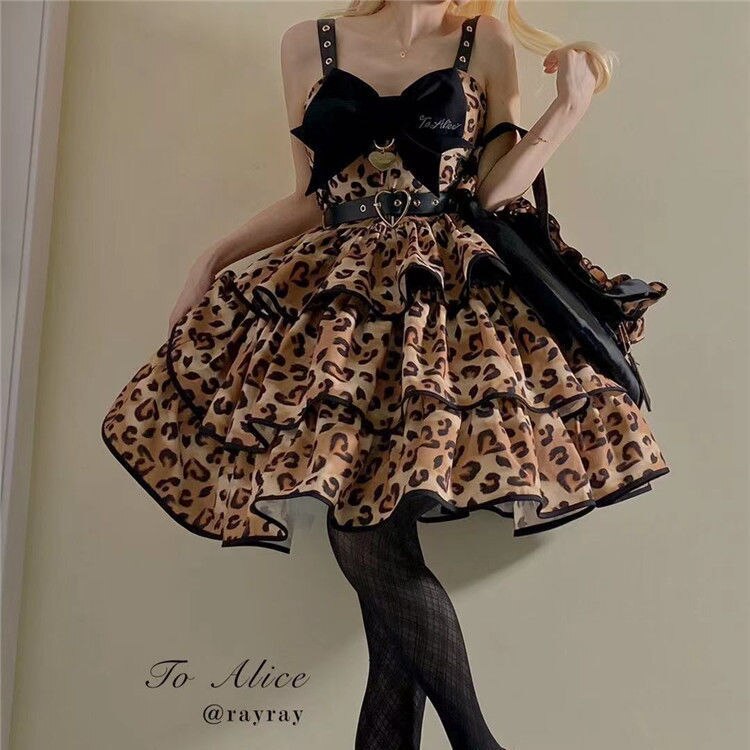 []ロリータリトルミルクヒョウヒョウ柄3層ケーキスカート