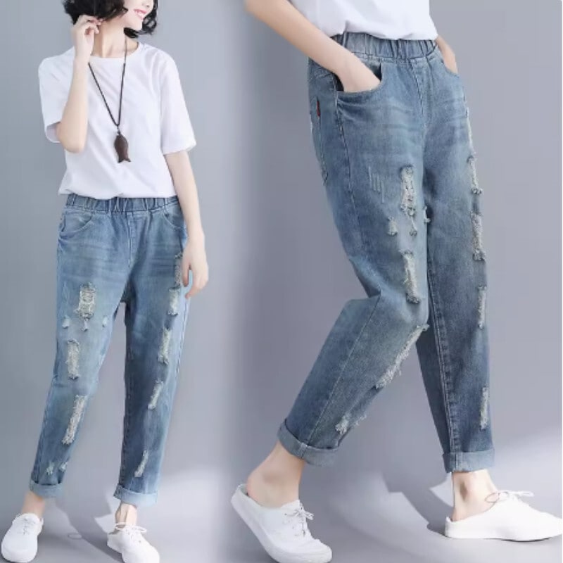 ボトムス パンツ レディース デニム Gパン クロップド丈 伸縮性 ダメージ ウォッシュ かわいい 大人可愛い シンプル カジュアル おしゃれ かっこいい レトロ こなれ感 ラフ ルーズ クール