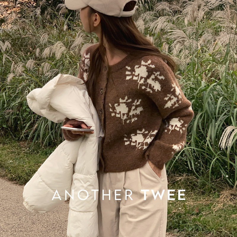 [tcd0375] 韓国ファッションビンテージパターンラウンドカーディガン