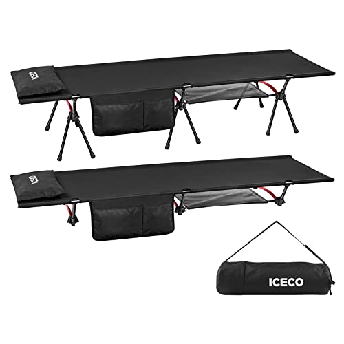 ICECO コット 900D 耐荷重180KG 軽量2.8KG 2WAY ハイ/ロー切替可能 静音設計 枕袋 サイドポケット デイジーチェーン付 キャンプ アウトドア ベッド 折りたたみ式 ワイド コ