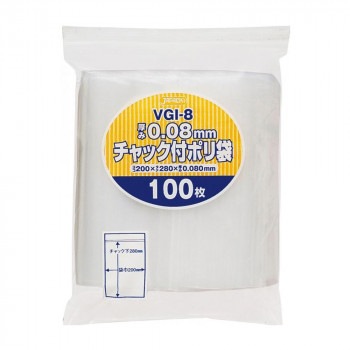 ジャパックス チャック付ポリ袋 厚み0.080mm 透明 100枚×12冊 VGI-8