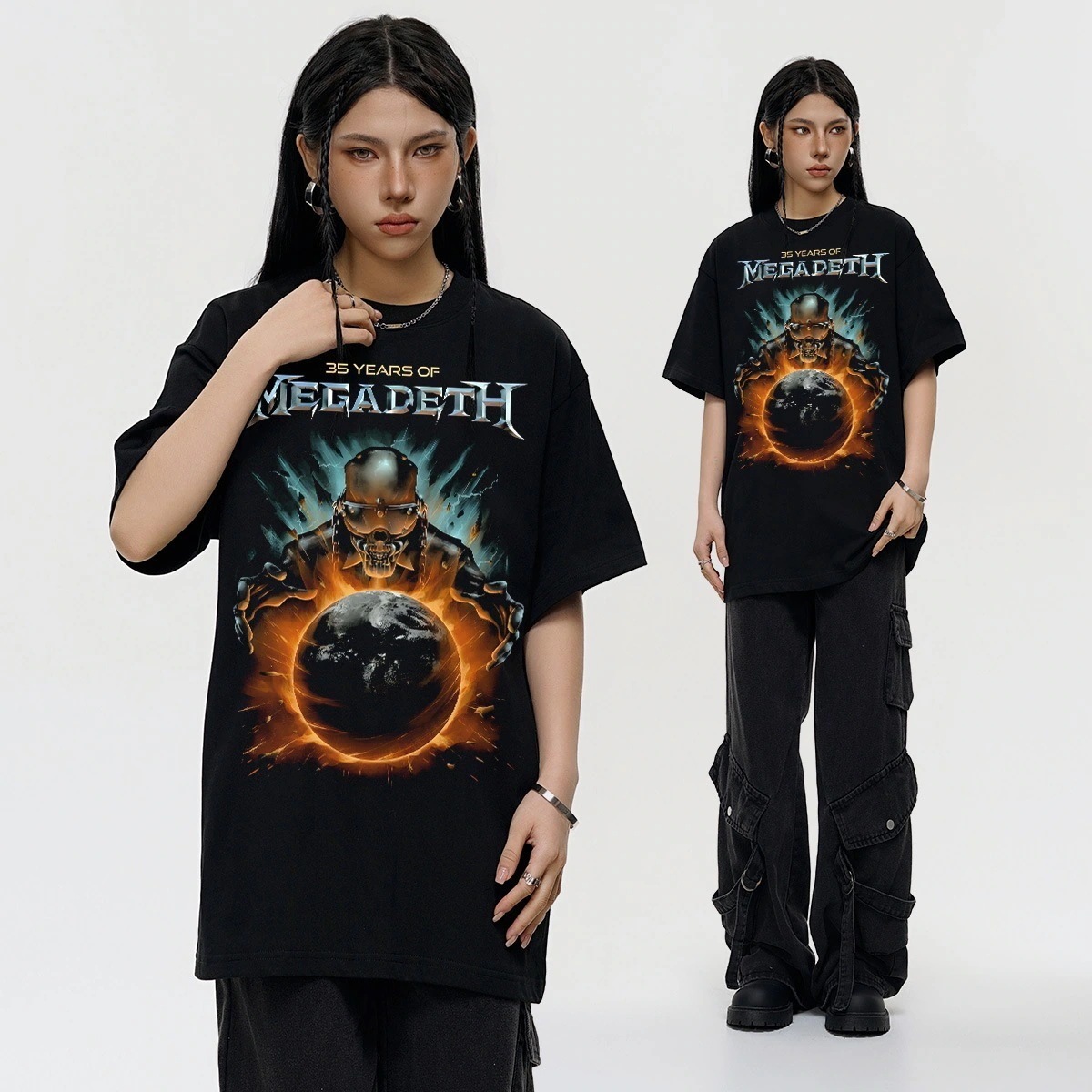 MEGADETH BOOTLEG ロックバンド半袖Tシャツ アメリカンスタイル ウォッシュ加工 ダメージコットン