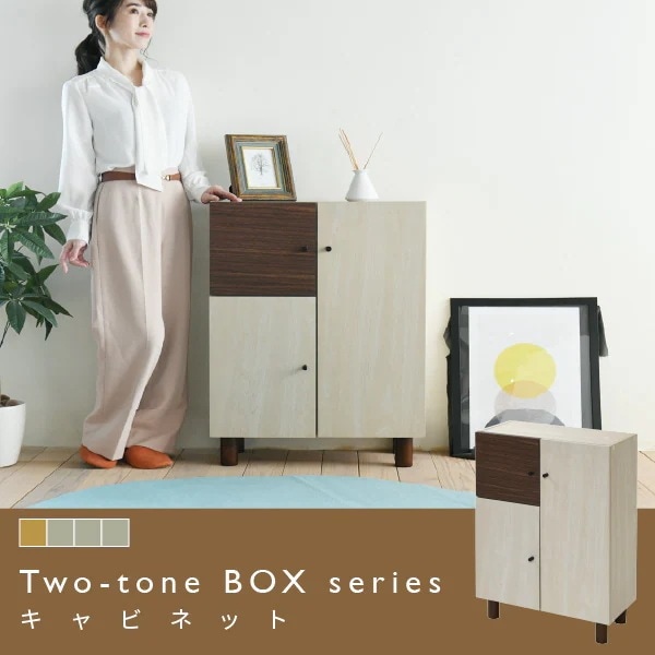 リビングボード 幅60cm×奥行30cm×高さ85cm ナチュラル×ダークブラウン 扉付き収納・可動棚付き 北欧風デザイン