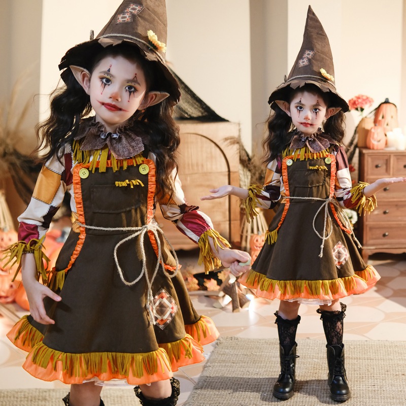 ハロウィンの子供用コスチュームカボチャかかし田園風ドレス女の子ドレスハンターコスチュームロビンフッドファーム