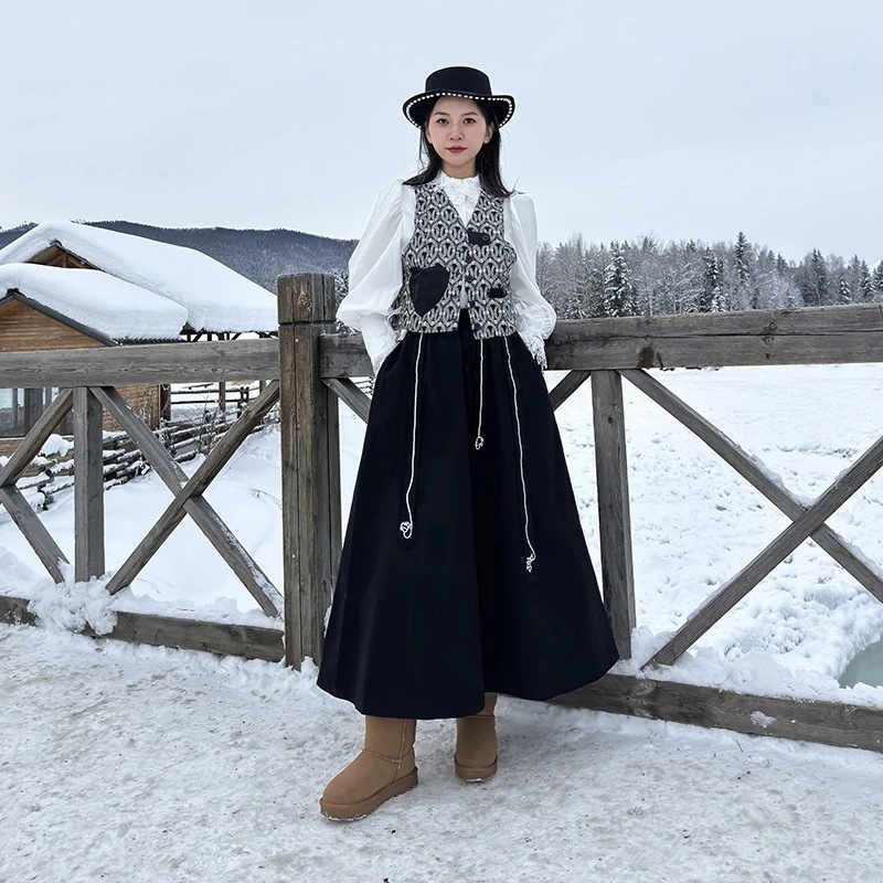 【J.Fashion】 お姫様今週の割引は 25% オフです セットアップ ブラウス+ベスト+スカート 3セット レース レディース セットアップ 関連商品は店で購入可能