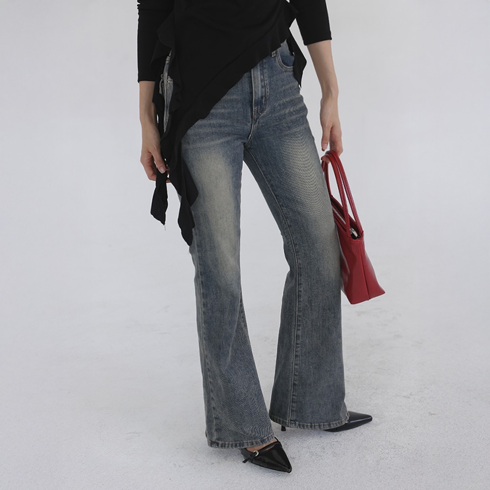 S-2XL/ショーロンキビオプションメロンバックボタンブーツカットデニムパンツ